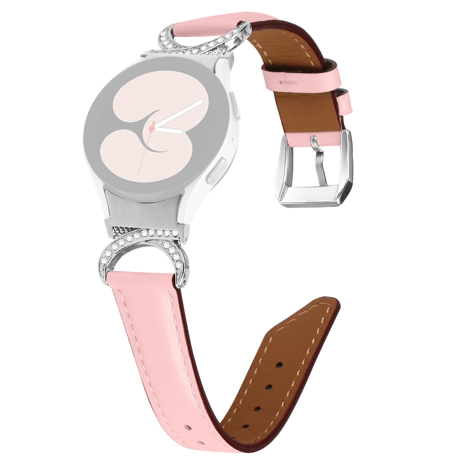 For Samsung Galaxy Watch6 40mm 44mm Watch6 Classic 43mm 47mm Watch 5 40mm 44mm Watch4 40mm 44mm Replacement Split Leather Strap Rhinestone D-shape Connector Wrist Band with Silver Buckle For Samsung Galaxy Watch6 40mm 44mm Watch6 Classic 43mm 47mm Watch 5 40mm 44mm Watch4 40mm 44mm Replacement Split Leather Strap Rhinestone D-shape Connector Wrist Band with Silver Buckle
